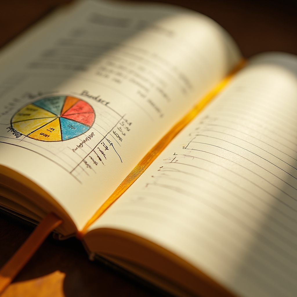Nahaufnahme eines Budgetjournals mit handschriftlichen Notizen
